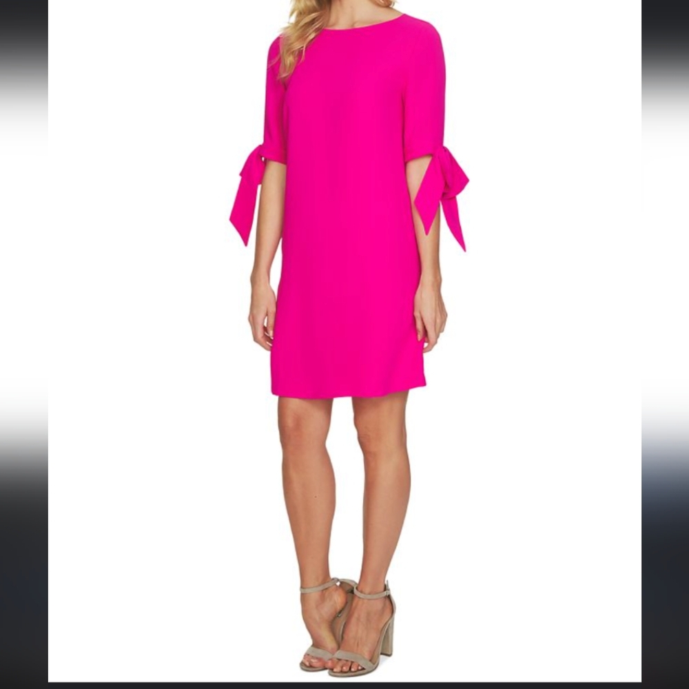 CeCe Bow Sleeve Boat Neck Pink Shift Dress